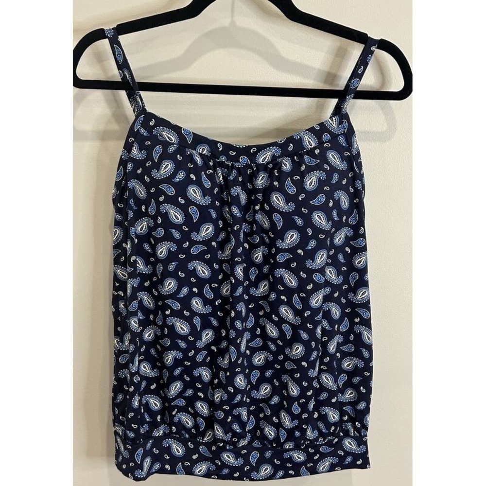 Lands End Womens Swimsuit Tankini Top Blouson Style Navy Paisley Print‎ 8